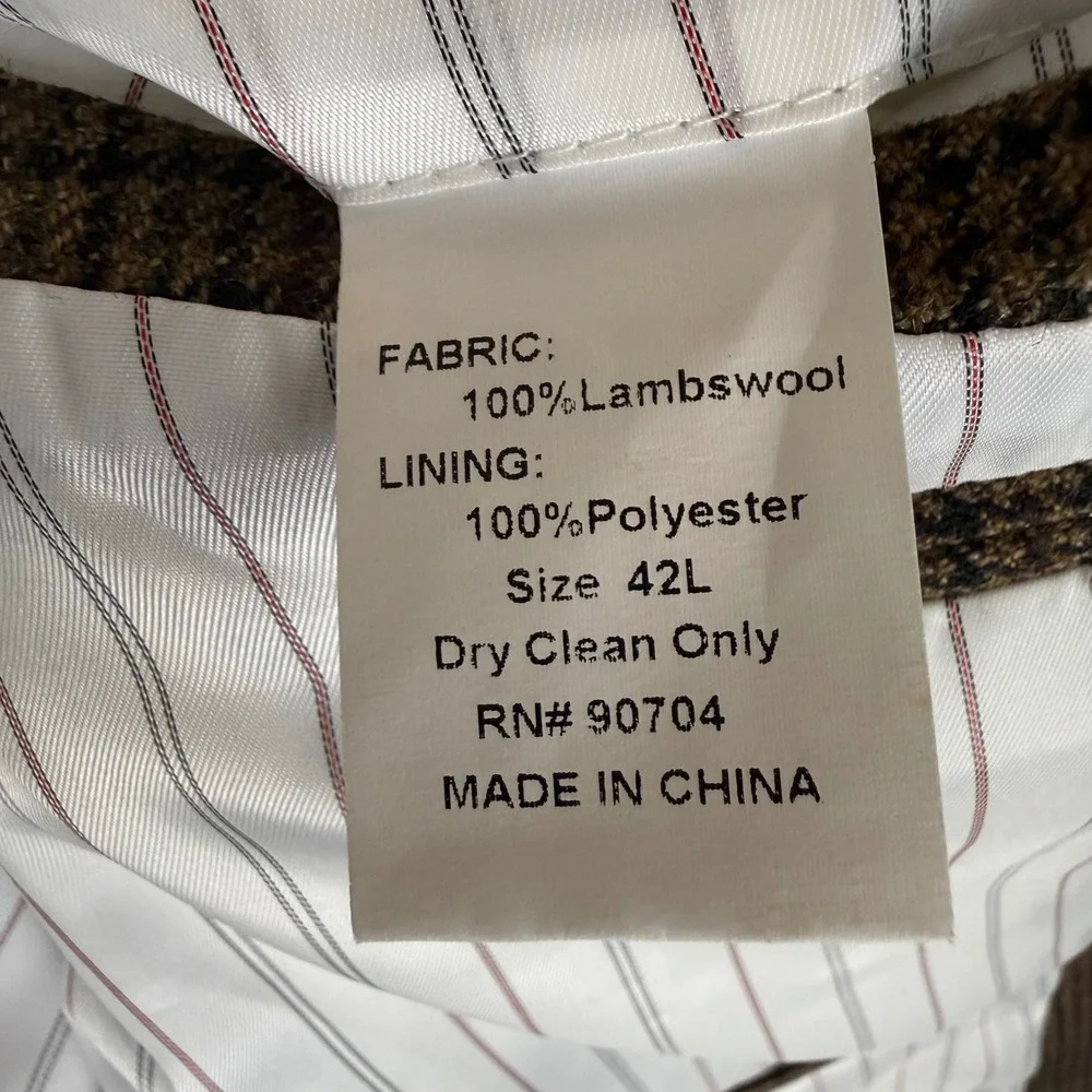 Alan Flusser Sport Coat 42L Lambswool Houndstooth Brown Blazer 2-Button Jacket